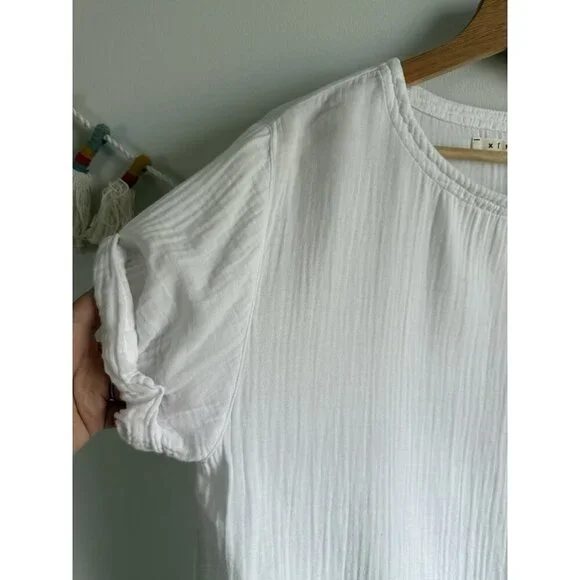 Xierna Avery Gauze White Cotton Short Sleeve Top Coastal Lightweight Basics S - Picture 3 of 9
